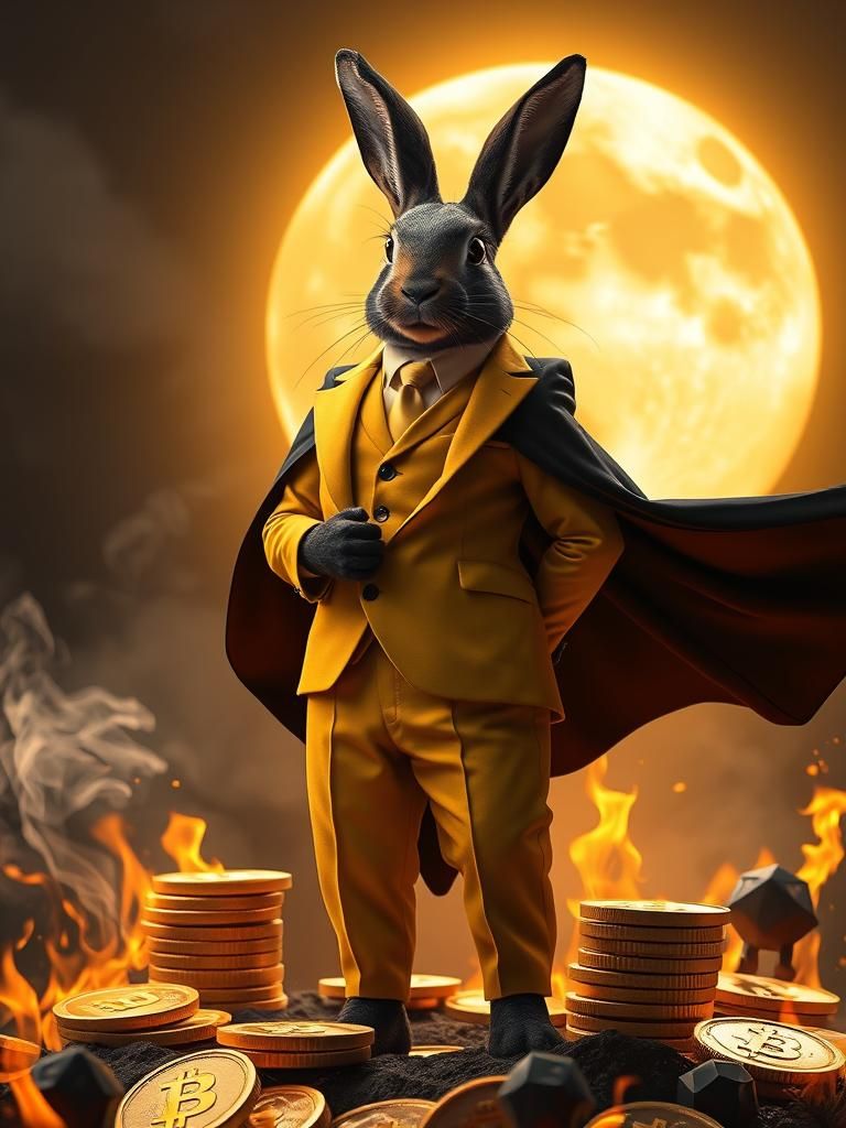 Heroic Rabbit CEO in Fiery Cyberpunk Scene