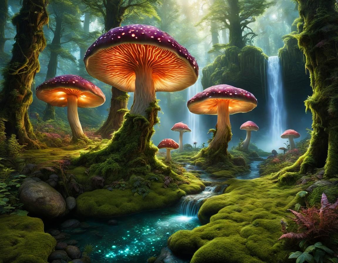 Forest with giant mushrooms