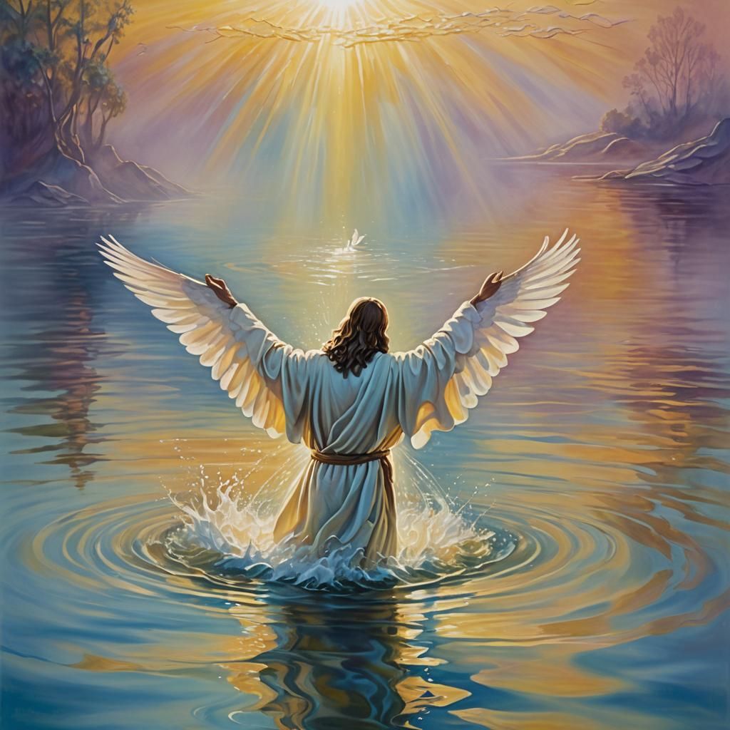 Jesus' Baptism: Surreal Oil Painting of Holy Spirit