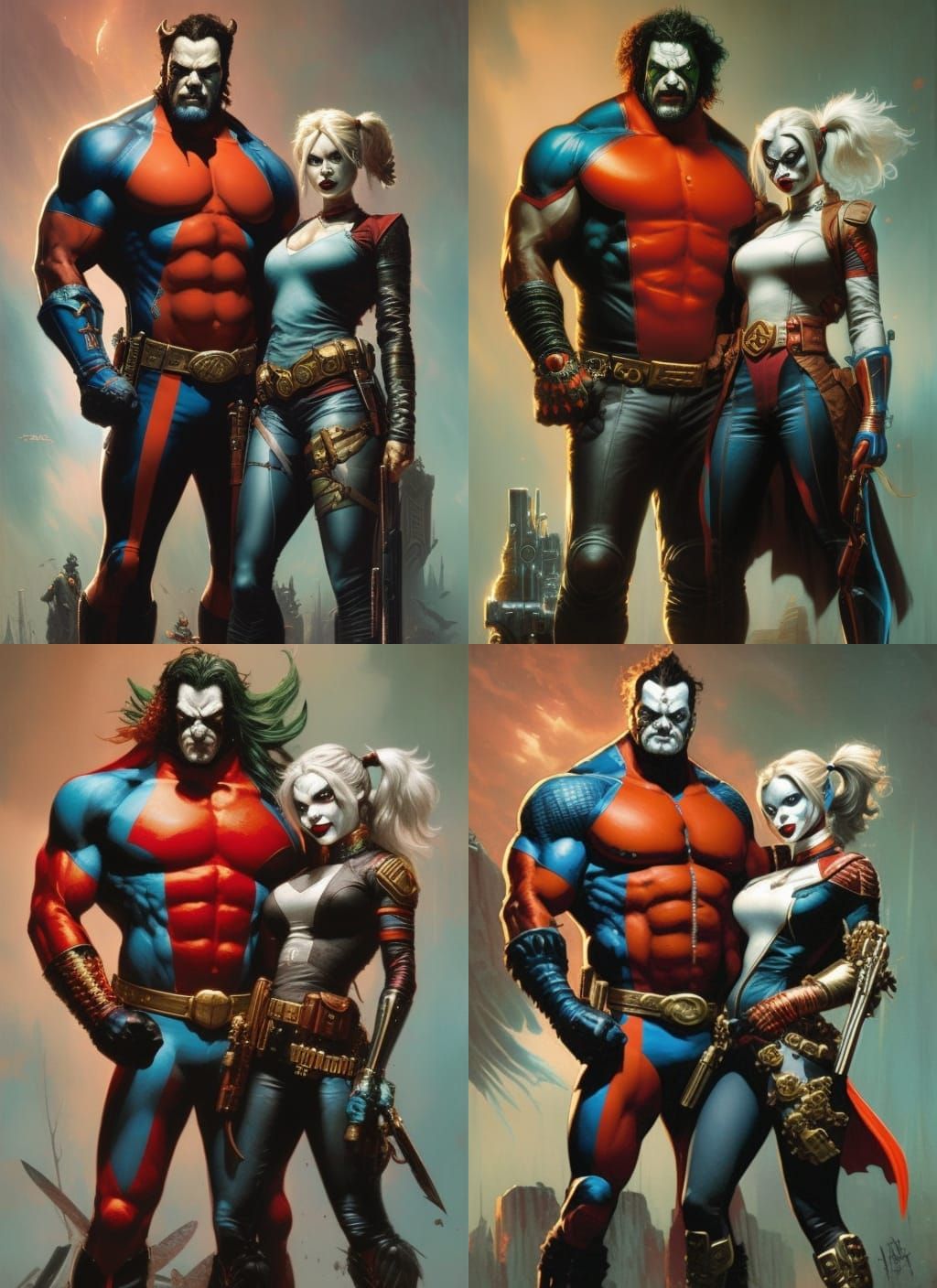 Harley Quinn and Lobo Crayon Caricature