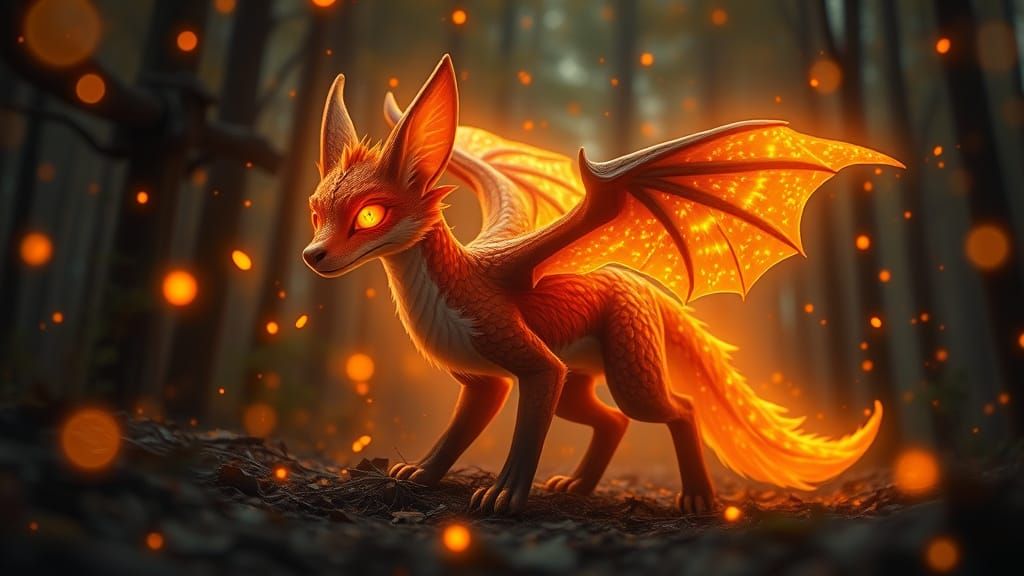 Enchanting Fox-Dragon in Ethereal Forest