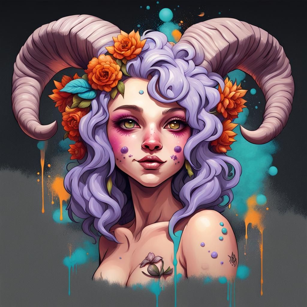 Chubby Female Satyr in Graffiti Art Style