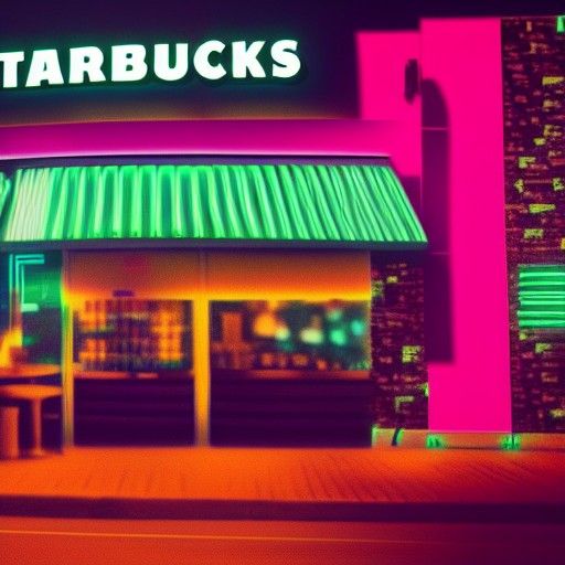 Synthwave Starbucks Sign in Neon Retro Style