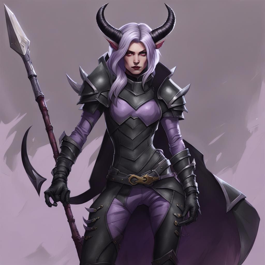 She-Devil Rogue with Black Horns and Leather Armor