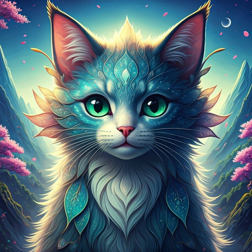 Enchanted Anime Cat Amidst Mystical Landscape