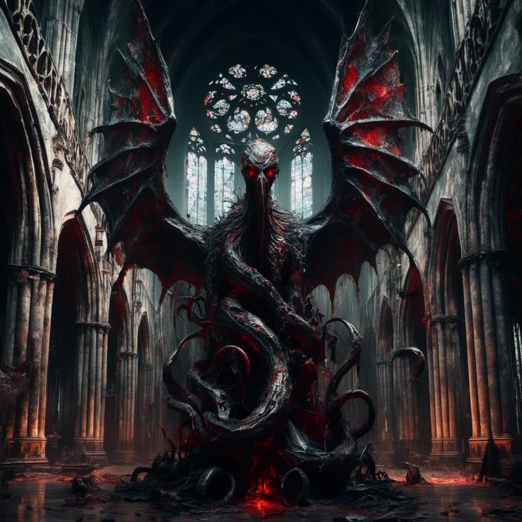 Macabre Tentacle Horror in Gothic Cathedral