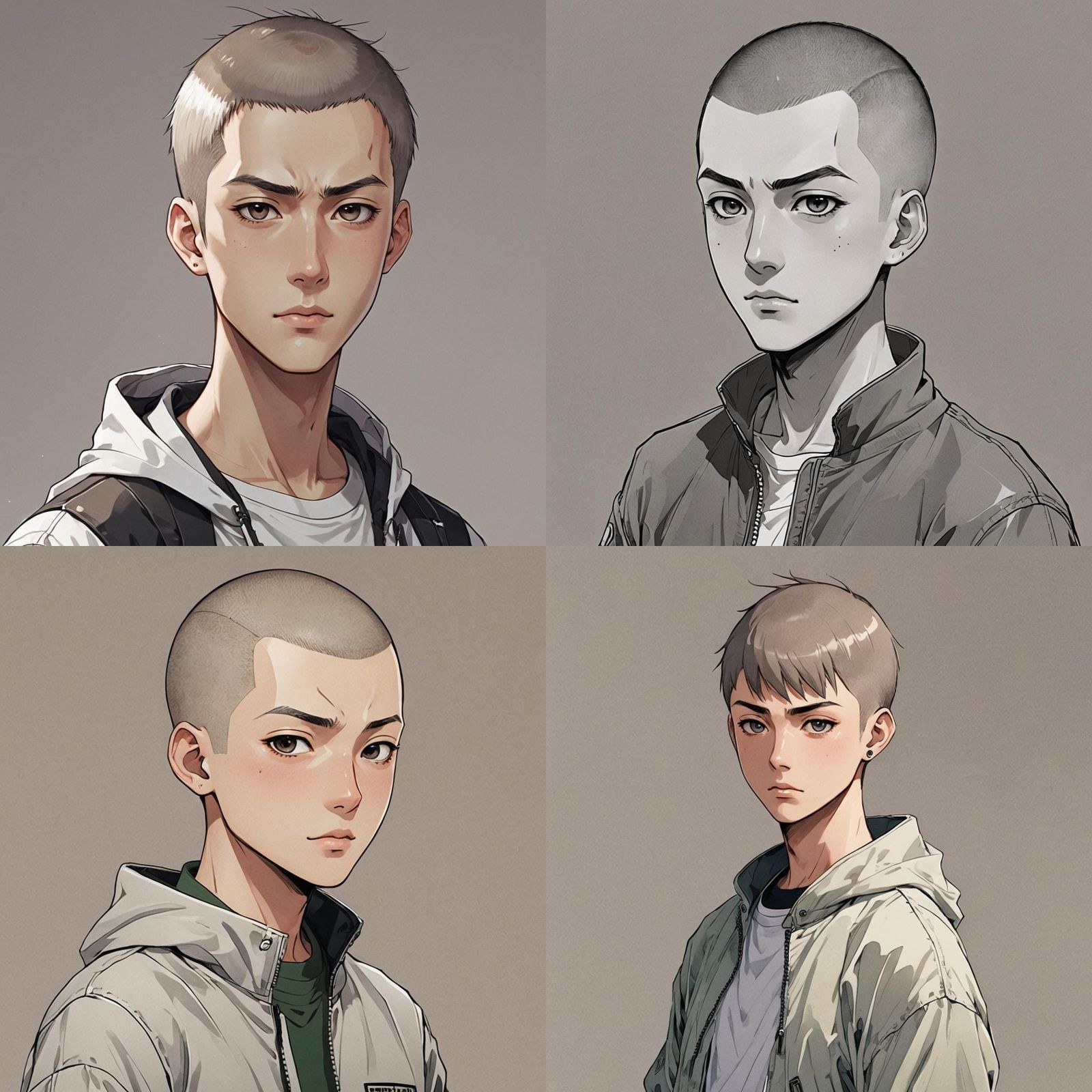 Anime Boy with Buzz Cut in Manga Style