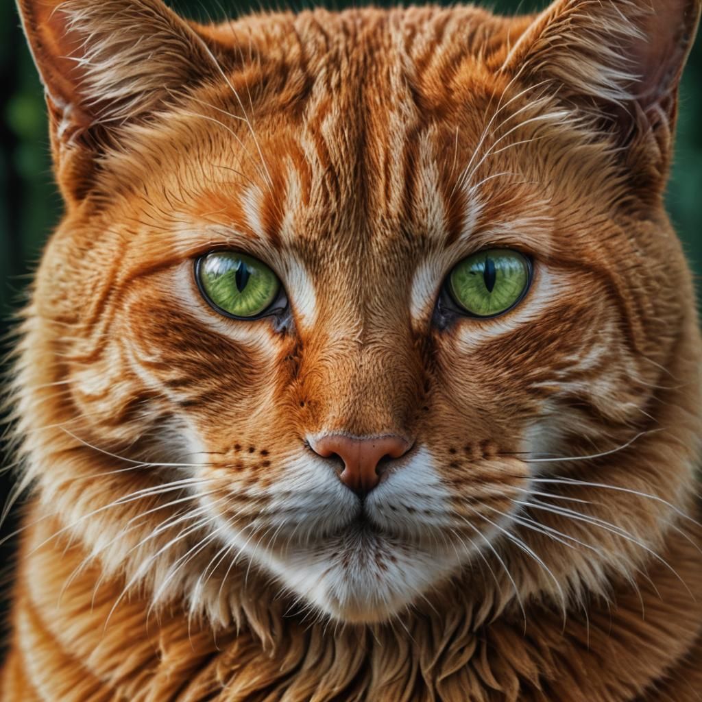 Hyperrealistic Orange Cat with Green Eyes
