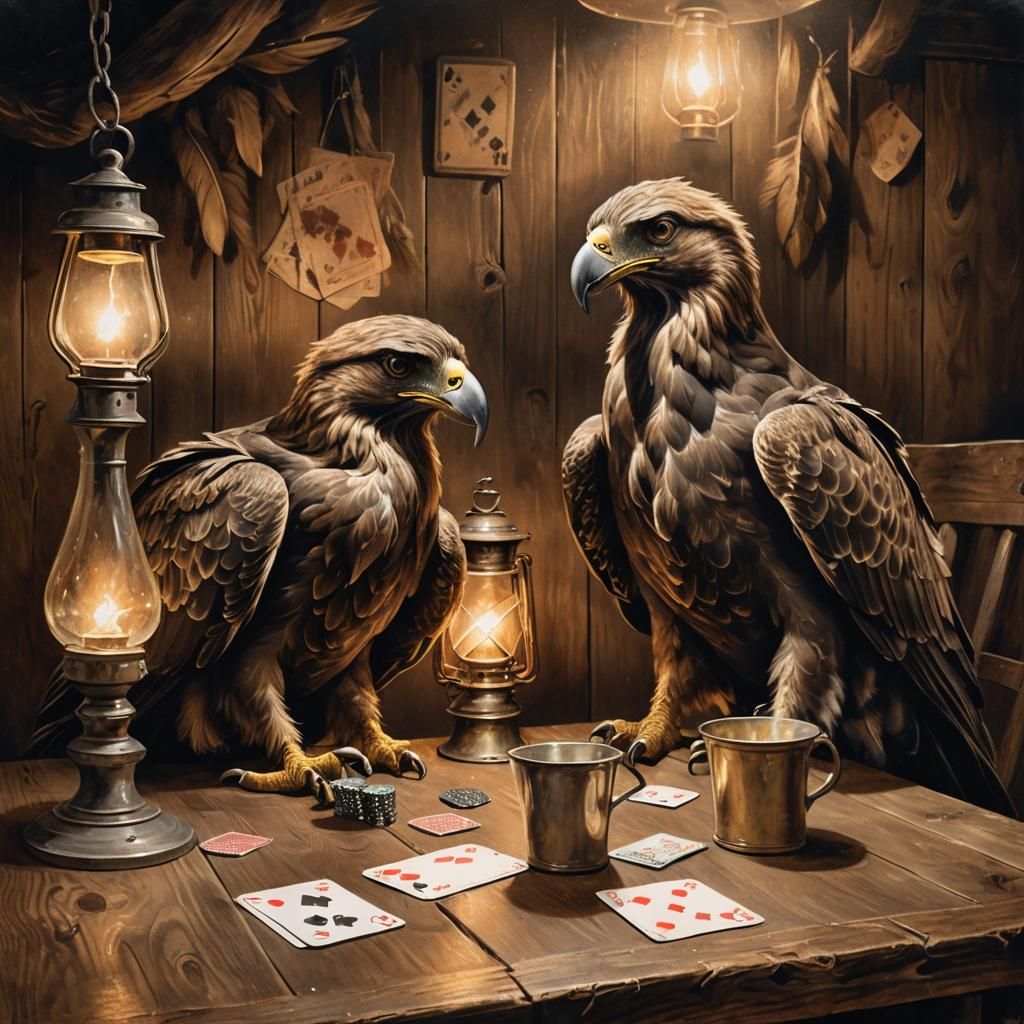 Buzzards Playing Poker as Western Illustration