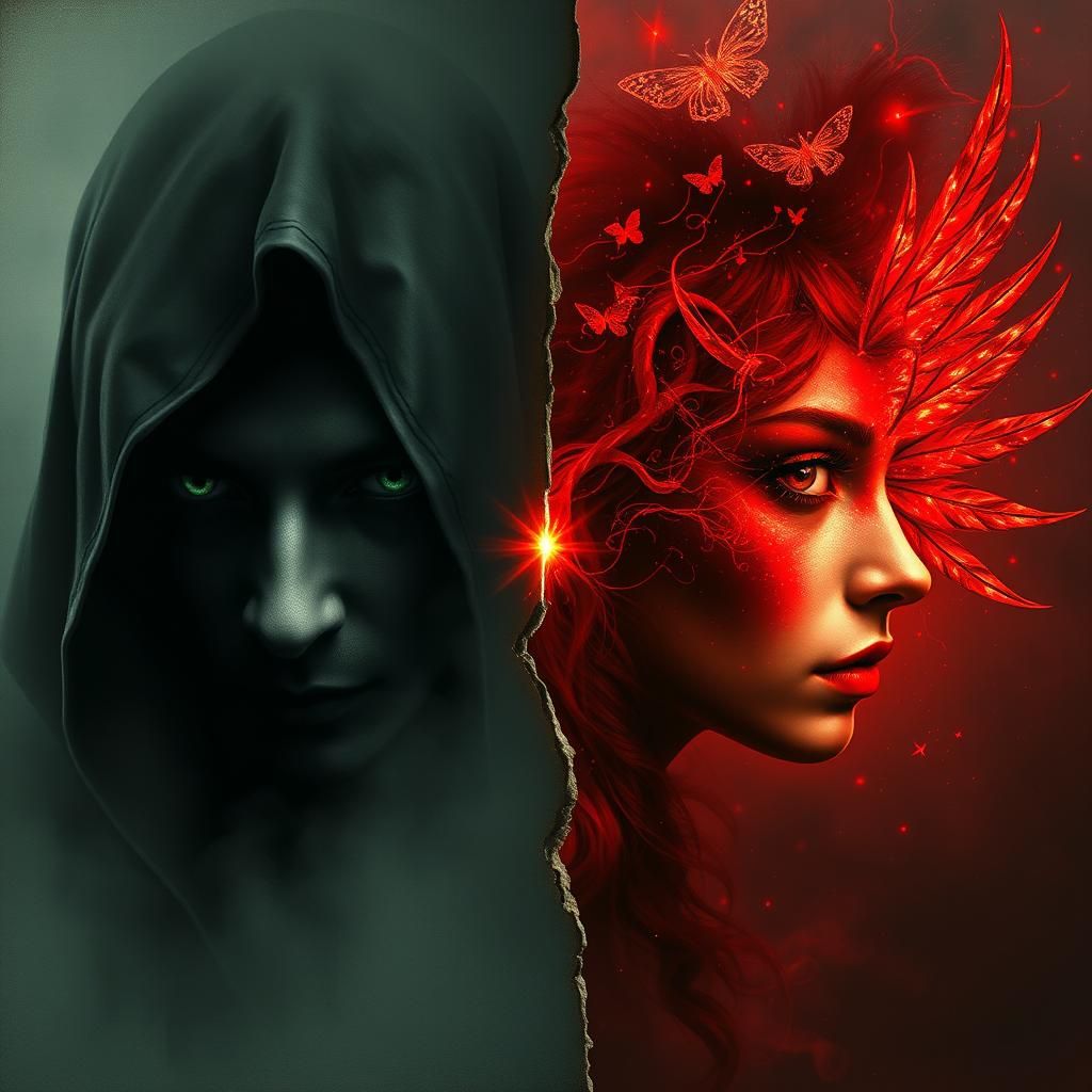 Contrasting Faces in Mystical Dreamscape