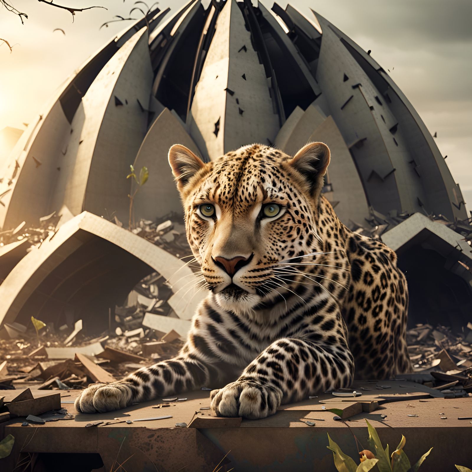 Leopard in Post-Apocalyptic Lotus Temple Ruins