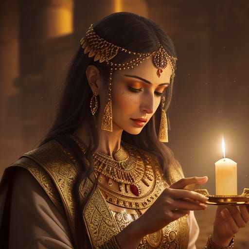 Mesopotamian Priest Performing Ritual with Gold Details