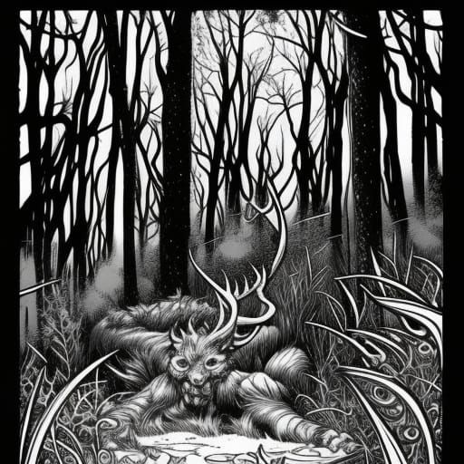 Fantasy Forest Coloring Page in Comic Book Style