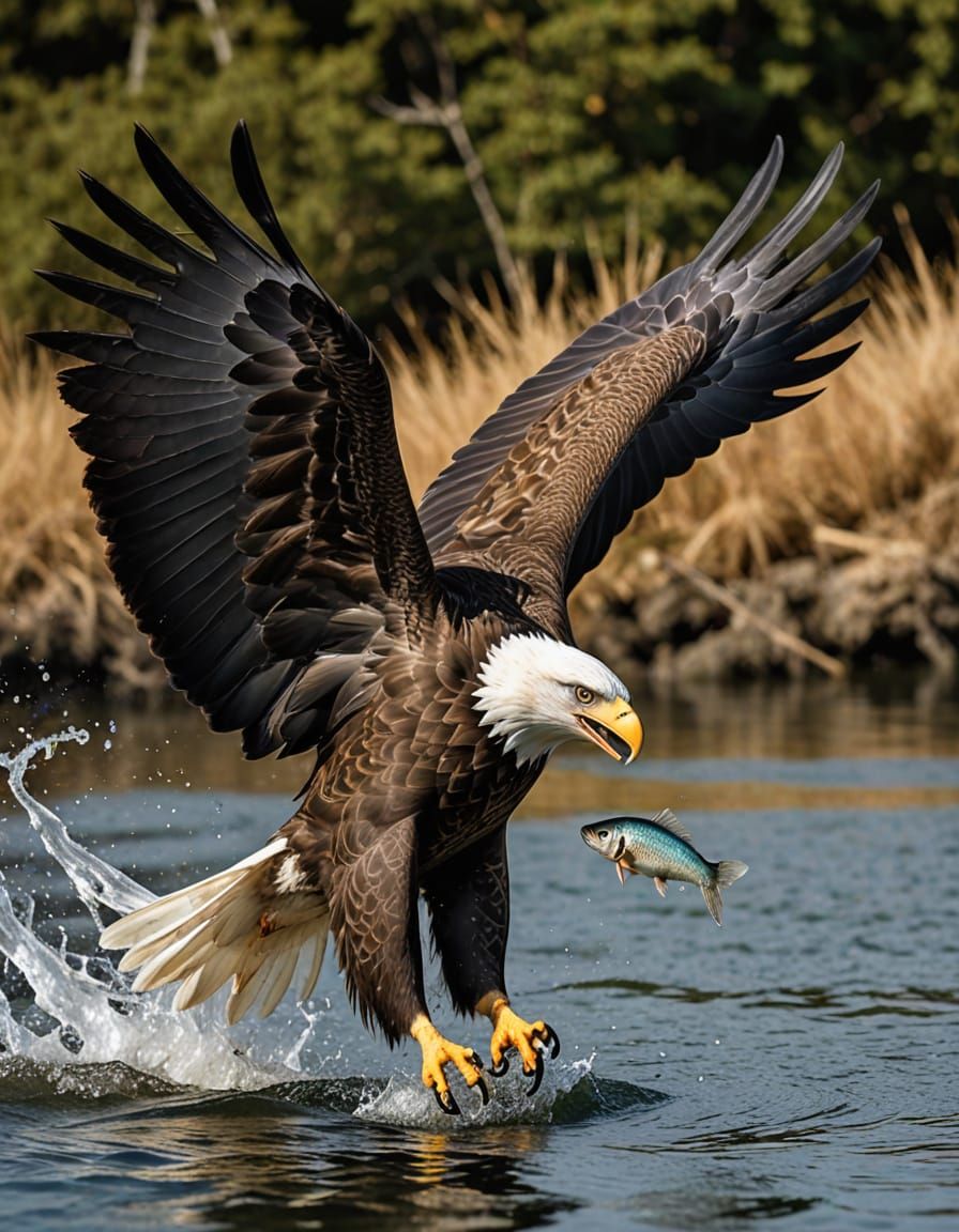 Majestic Eagle Grabs Fish Mid-Flight