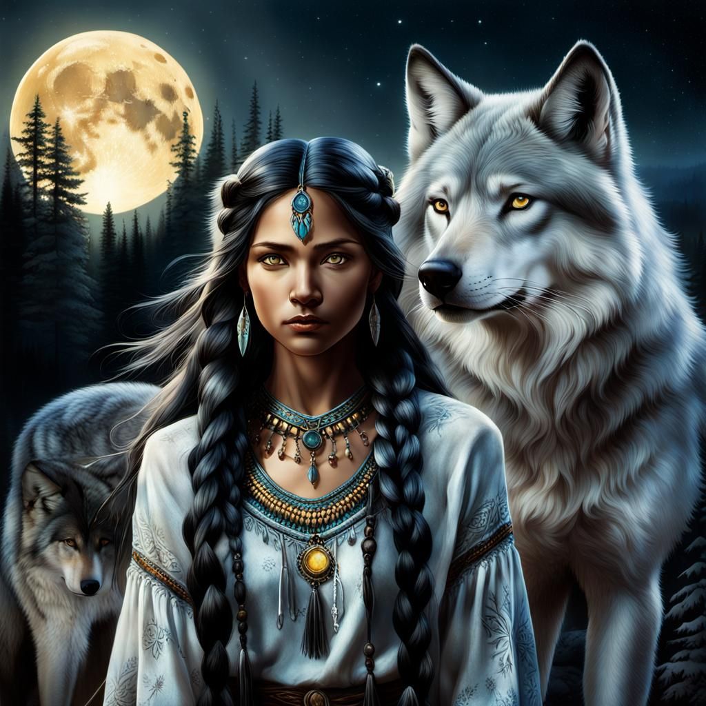 double exposure- beautiful stunning native American woman wi...