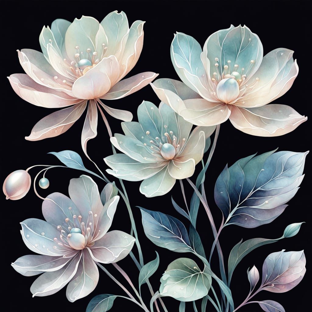 Pastel Paradise: Iridescent Blooms on Black