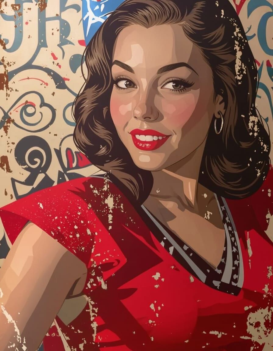 Vintage Tattoo Style Pin-Up Girl with Red Lipstick