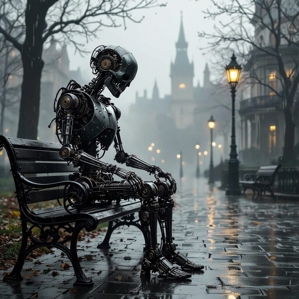 Clockwork Automaton in Foggy Victorian City
