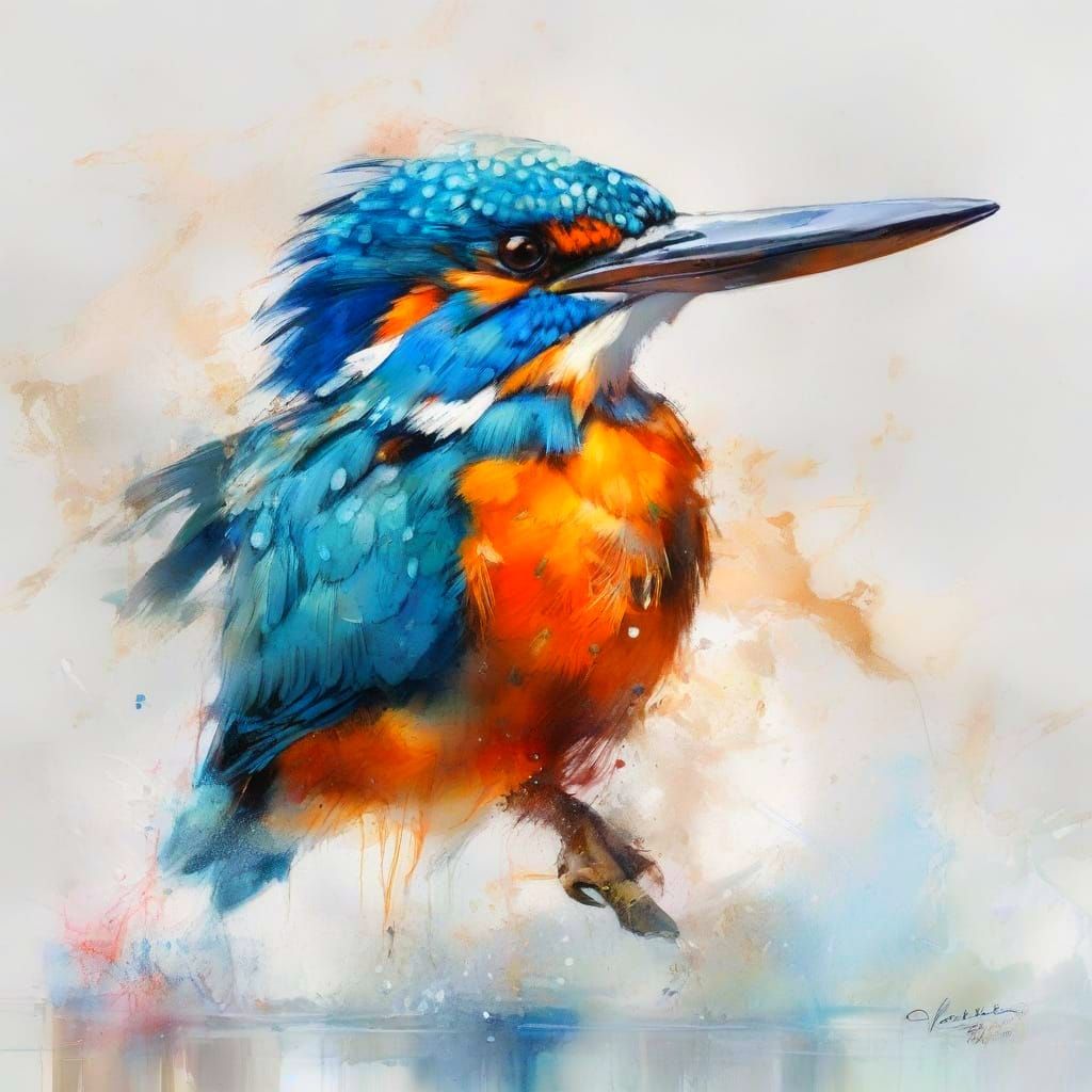 Kingfisher Dive in Neo-Impressionist Style