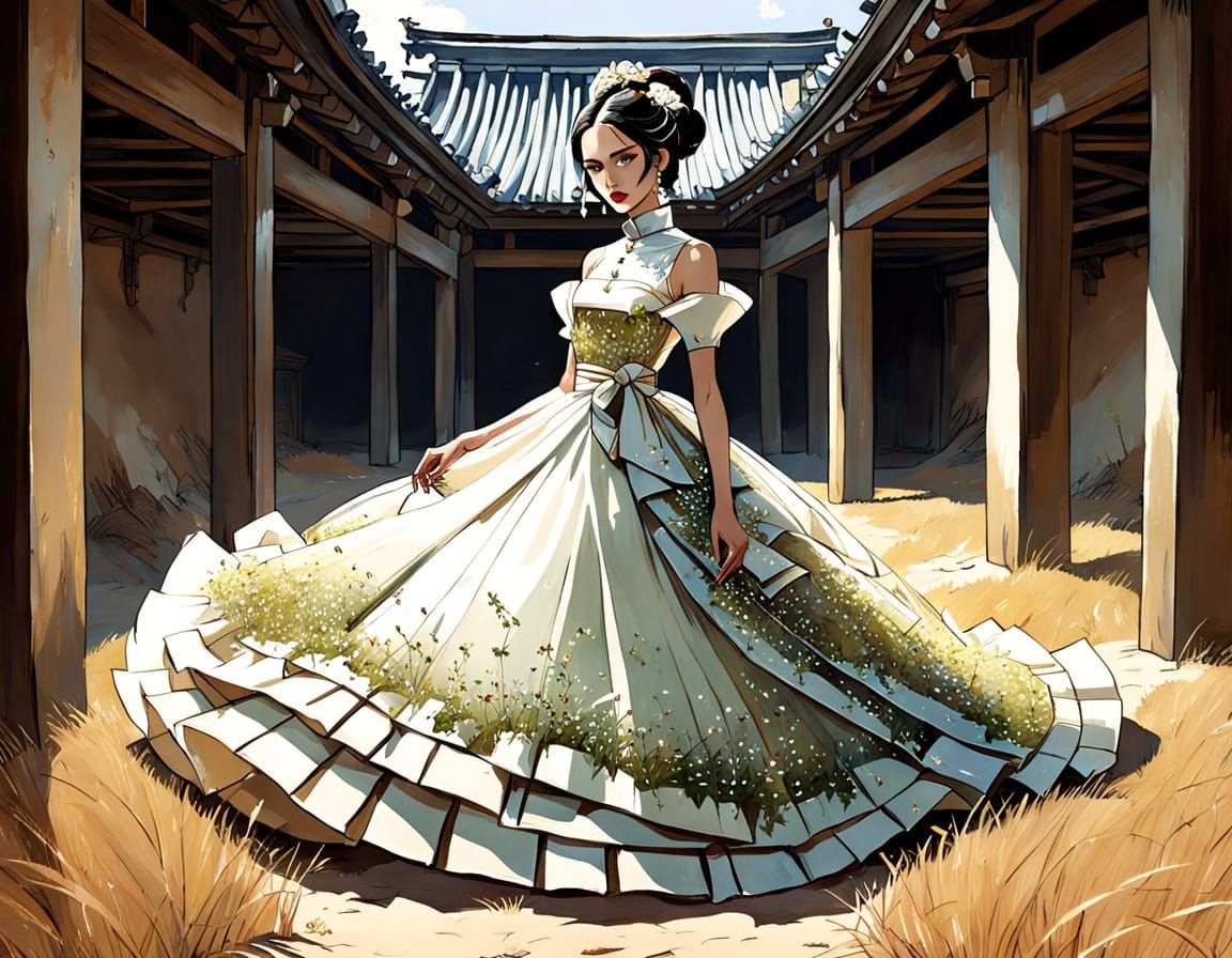 Intricate Architectural Maze in Dry Grass