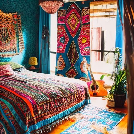 Bohemian Style Bedroom Interior in 8K Resolution