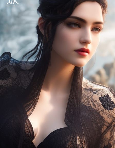 Attractive Goth Model Portrait in Hyperdetailed Digital Art