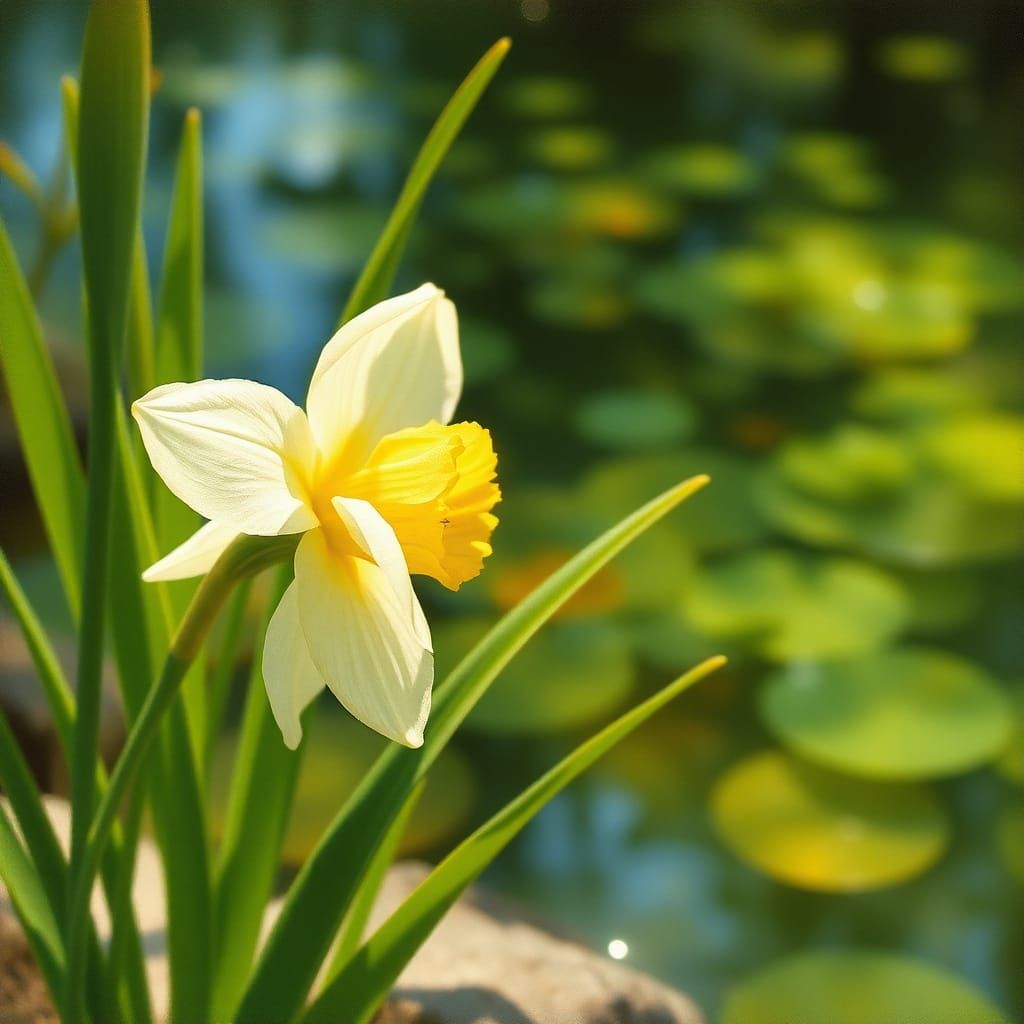 Narcissus Flower in Dreamy Gouache Style