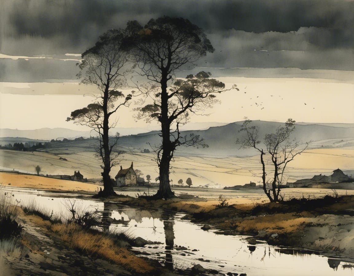 Evocative Landscape Painting of a Lost World