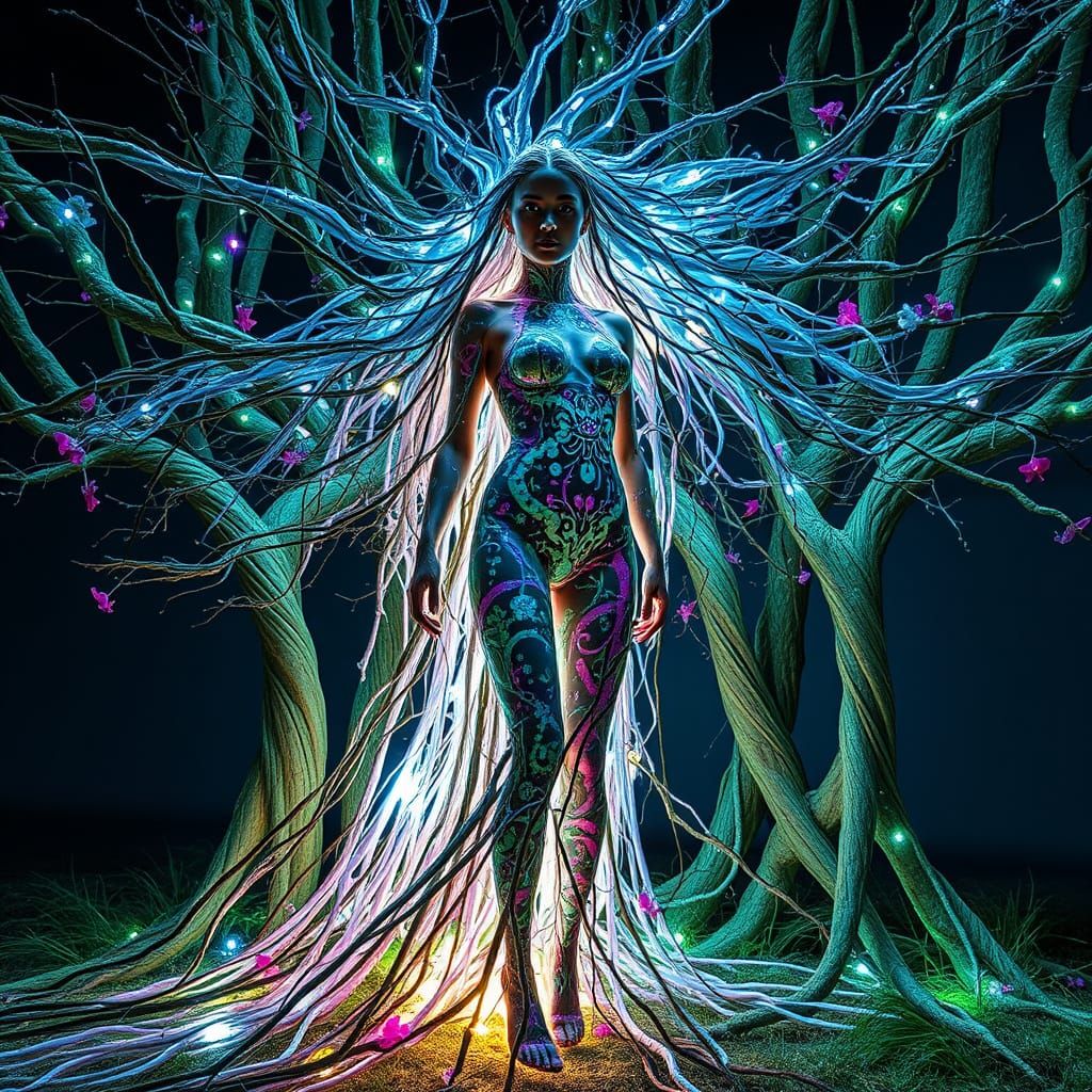 Bioluminescent Forest: Ephemeral Land Art with Woven Natural...