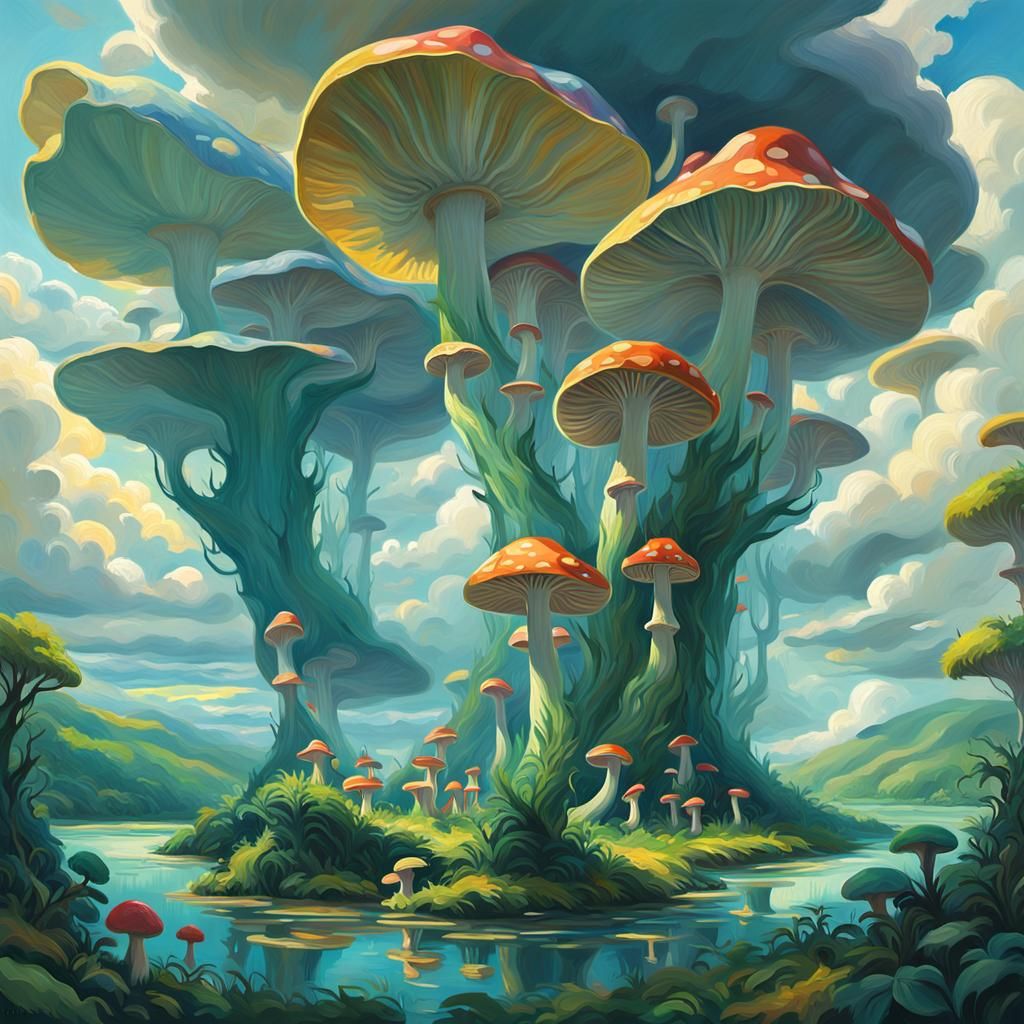 Fauvist Masterpiece: Vibrant Mushroom Landscape