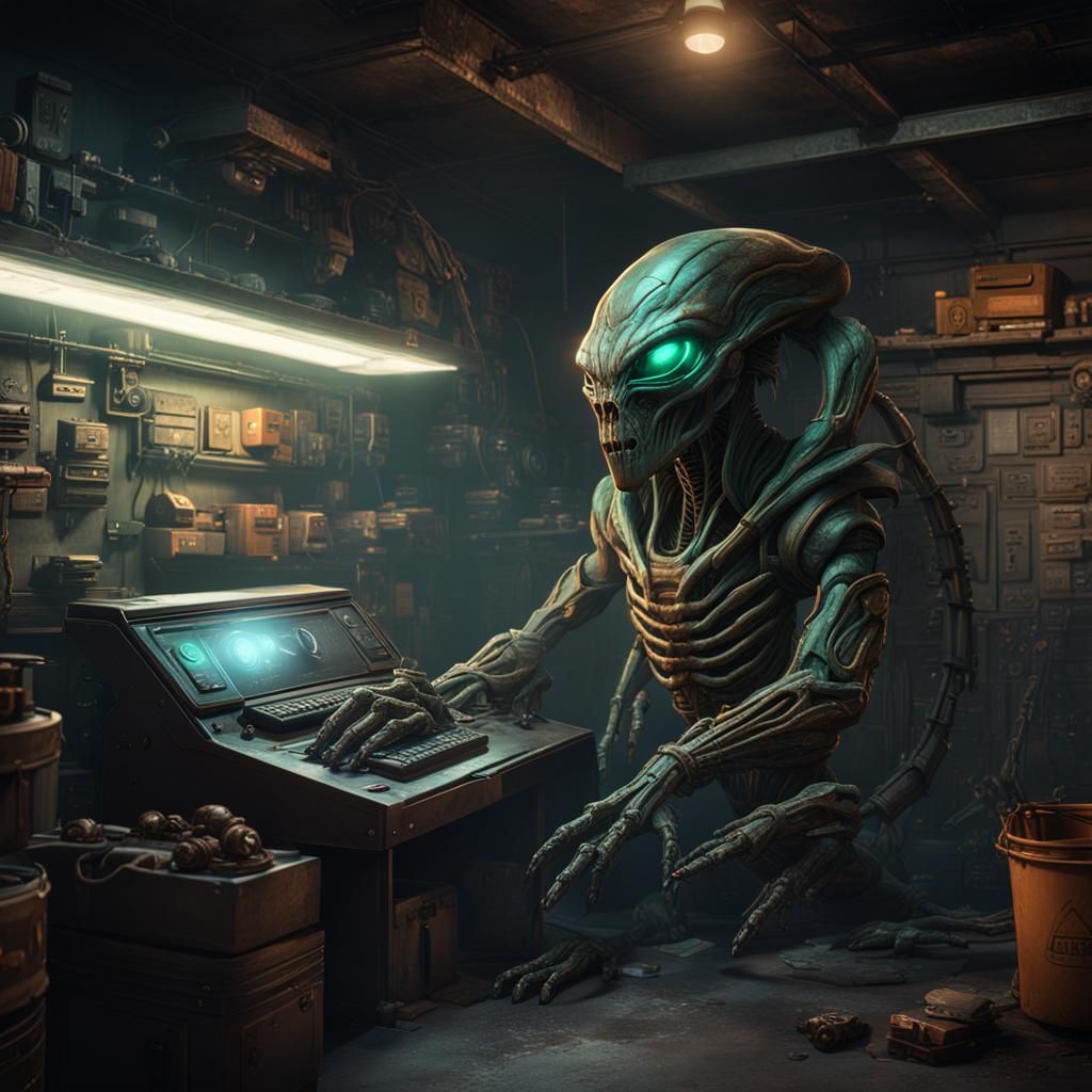 Biomass Alien in Garage: Detailed Matte Painting