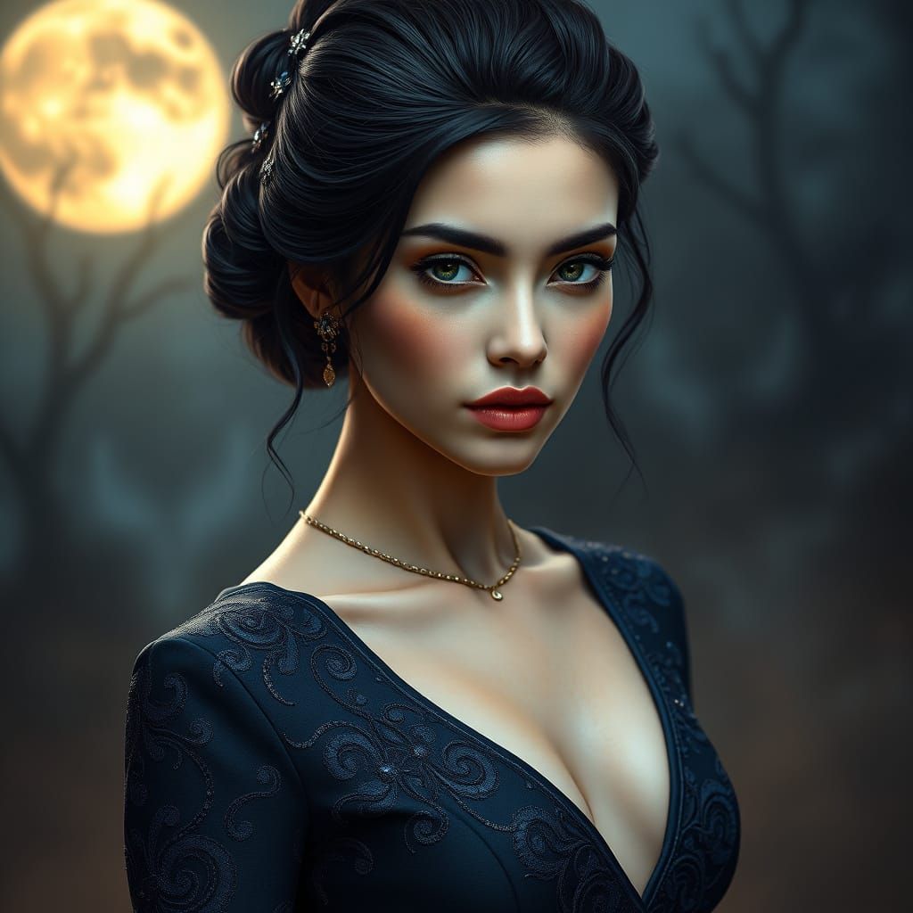 Ethereal Dark-Haired Beauty in Opulent Portrait