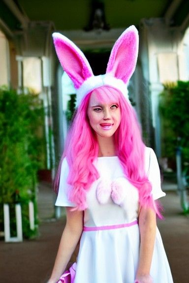 Furry Pink-Haired Princess with Bunny Ears
