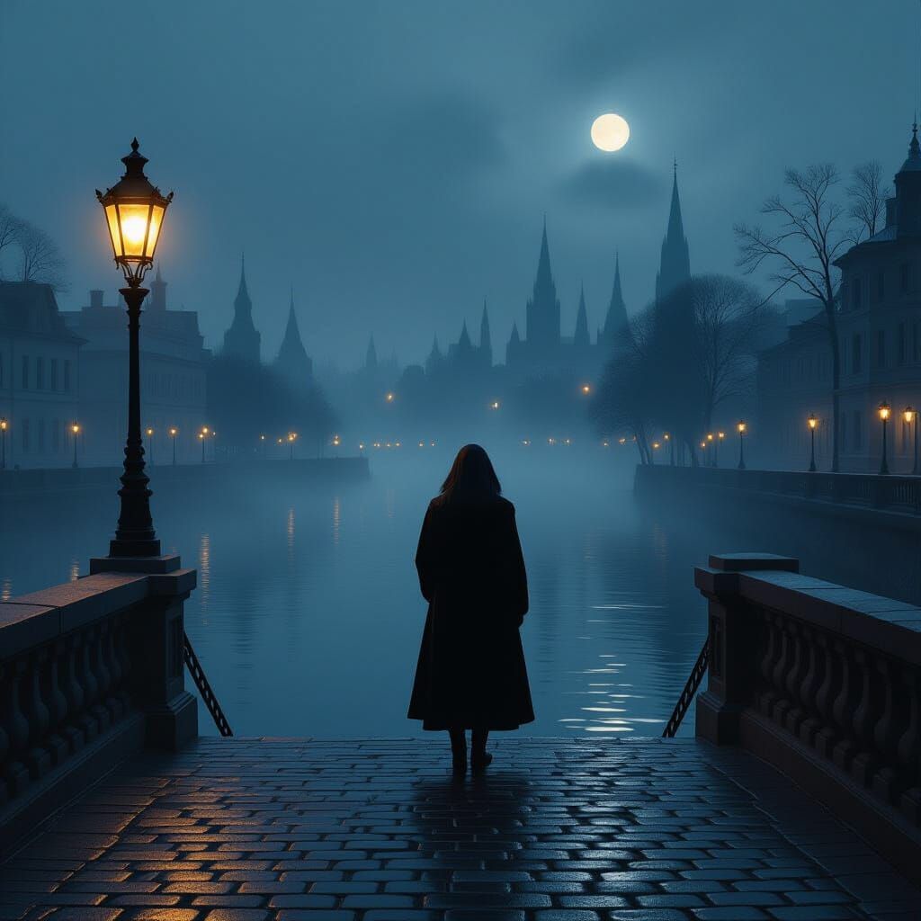 Misty River at Night: Dramatic Lighting