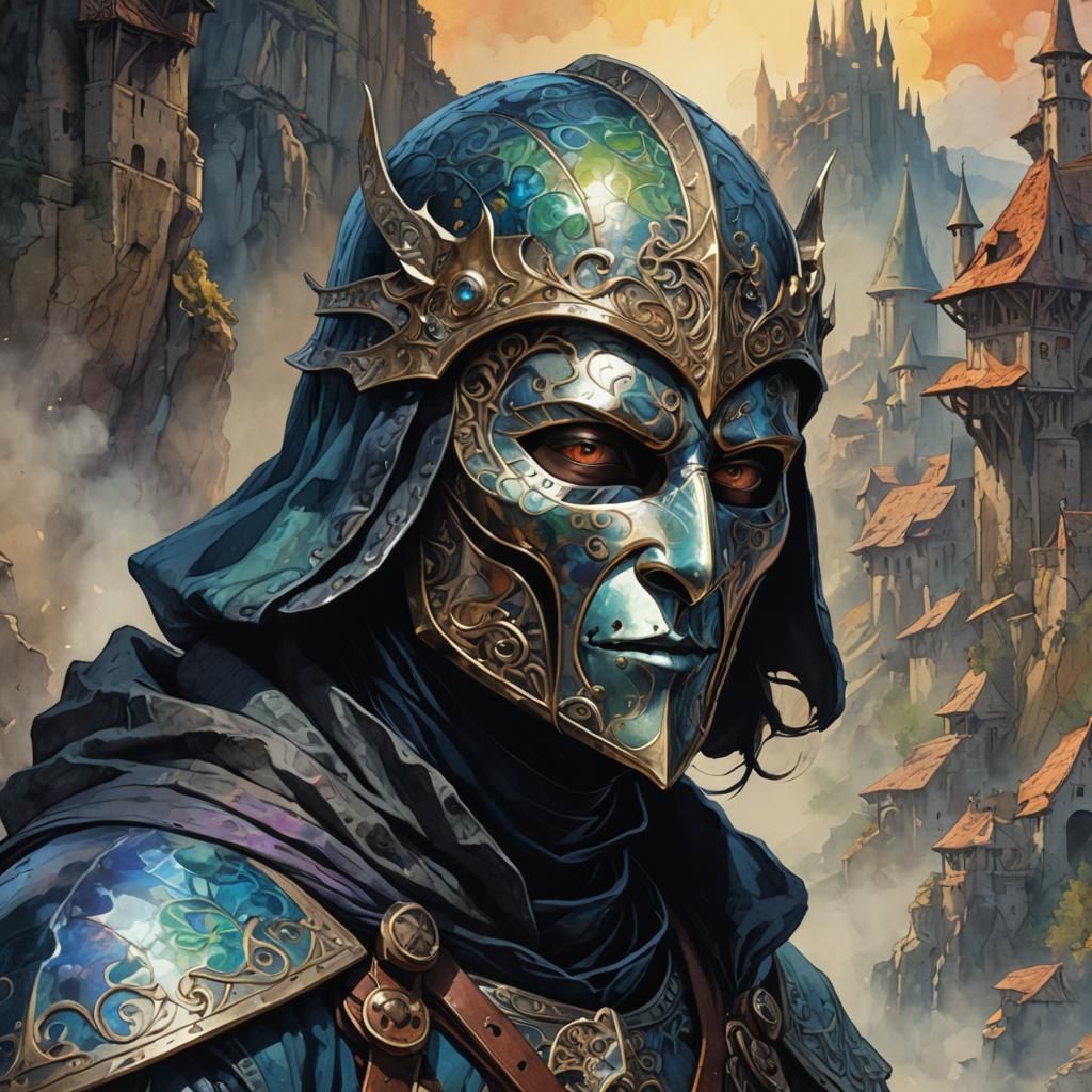 Medieval Assassin Mask in Dramatic Lighting