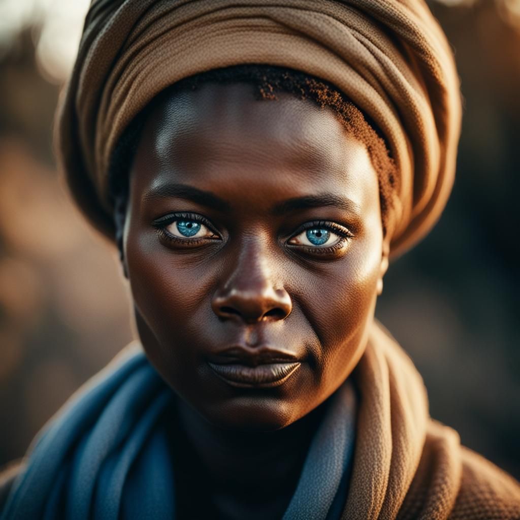 Striking Portrait of an African Woman with Blue Eyes