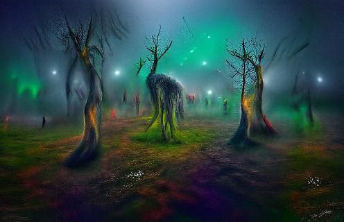 Neon Haunted Forest Digital Art