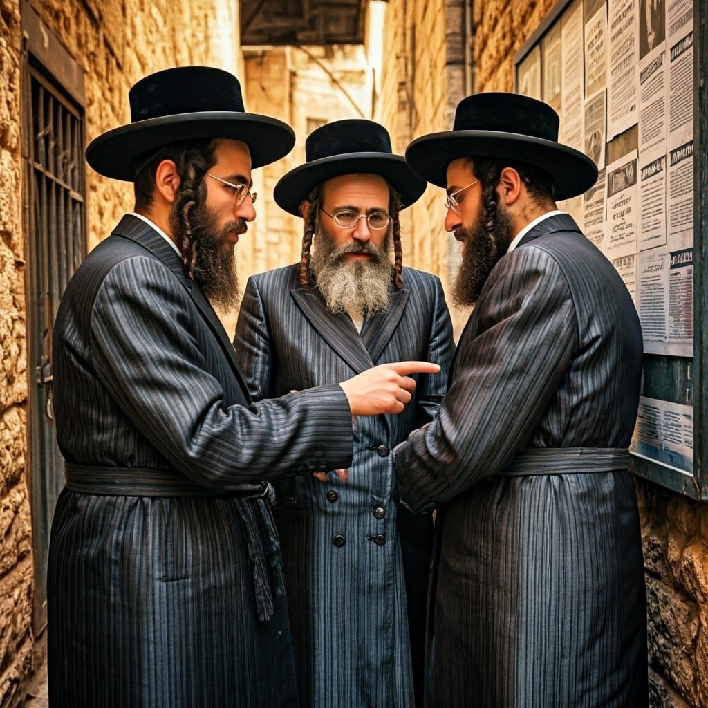 Traditional Haredi Jews in Old Jerusalem Alley