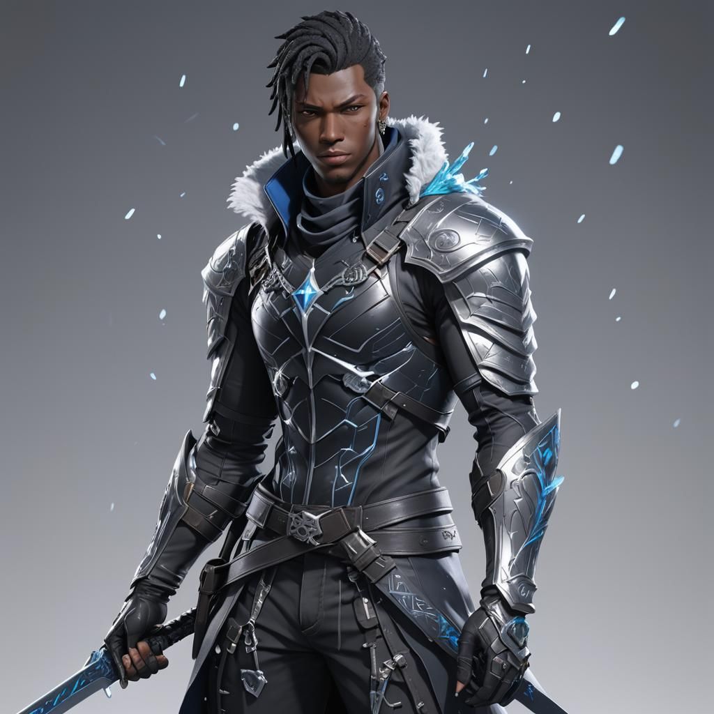 Ice Black Male Assassin in 3D Anime Art
