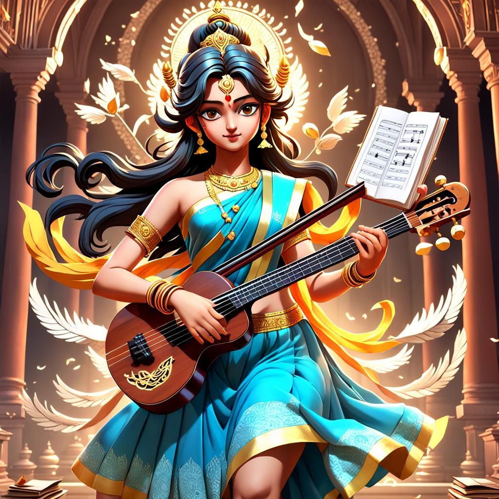 Saraswati: Hindu Goddess in Anime Style