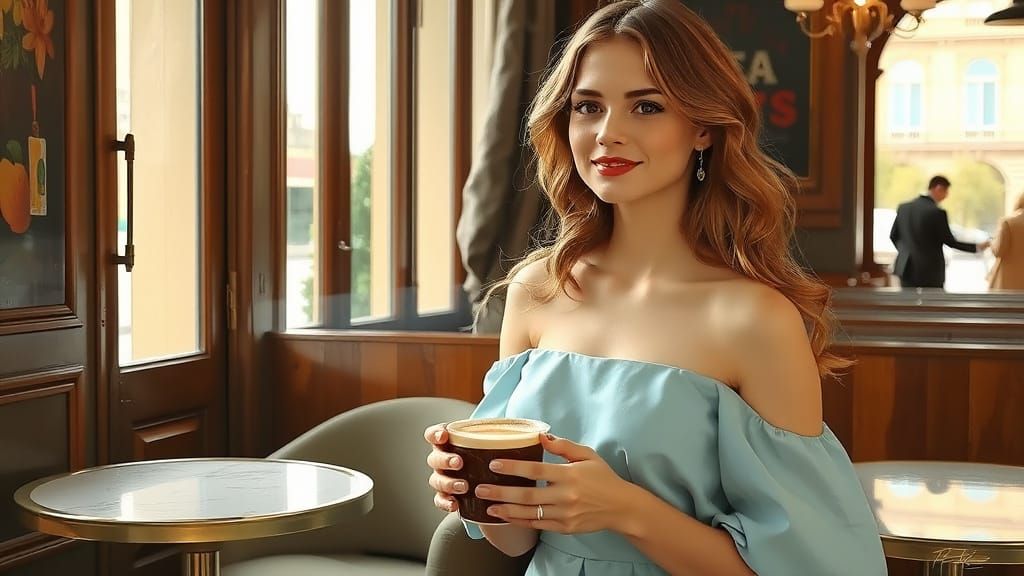 Parisian Café Scene: Woman with Café au Lait