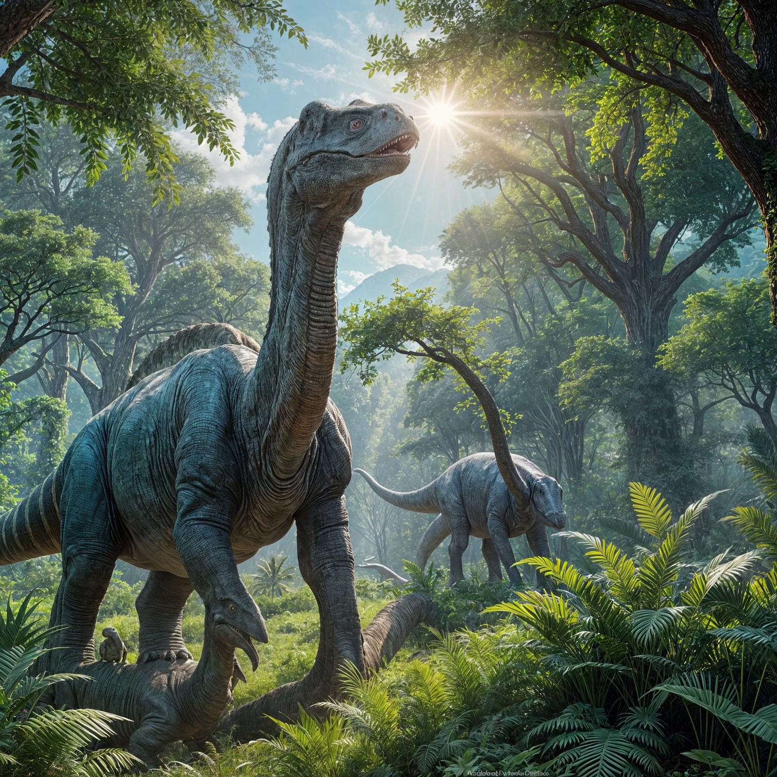 Brontosaurus in a Lush Jurassic Meadow