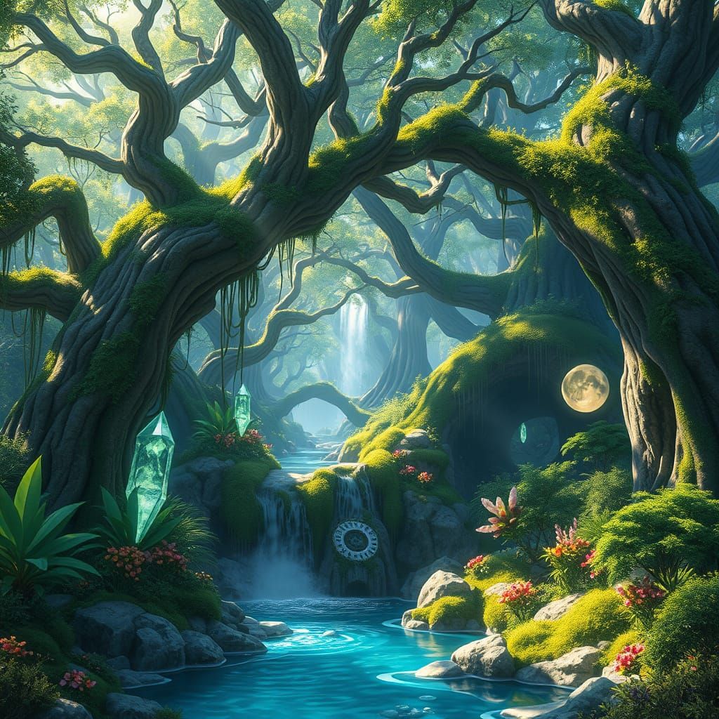 Mystical Grove with Glowing Crystals: Anime Art
