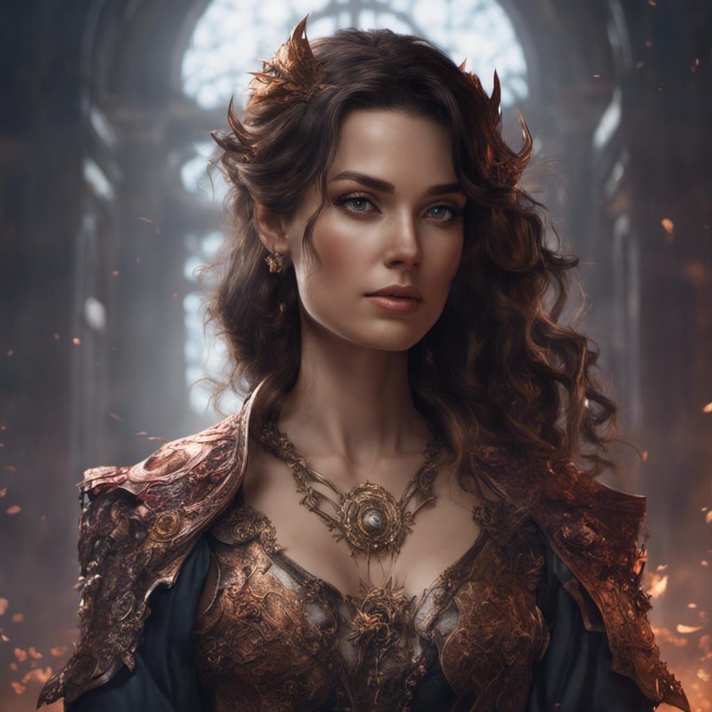 Beautiful Brunette Portrait in Detailed Fantasy Art