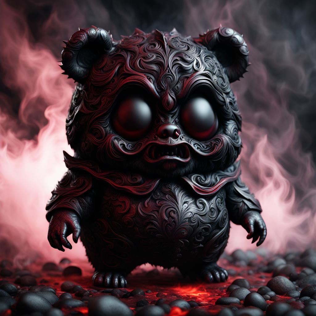 Intricate Chibi Imp Bear in Dark Fantasy Style
