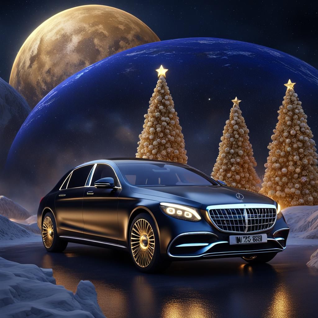 3D Christmas Mercedes Maybach in Gold and Blue