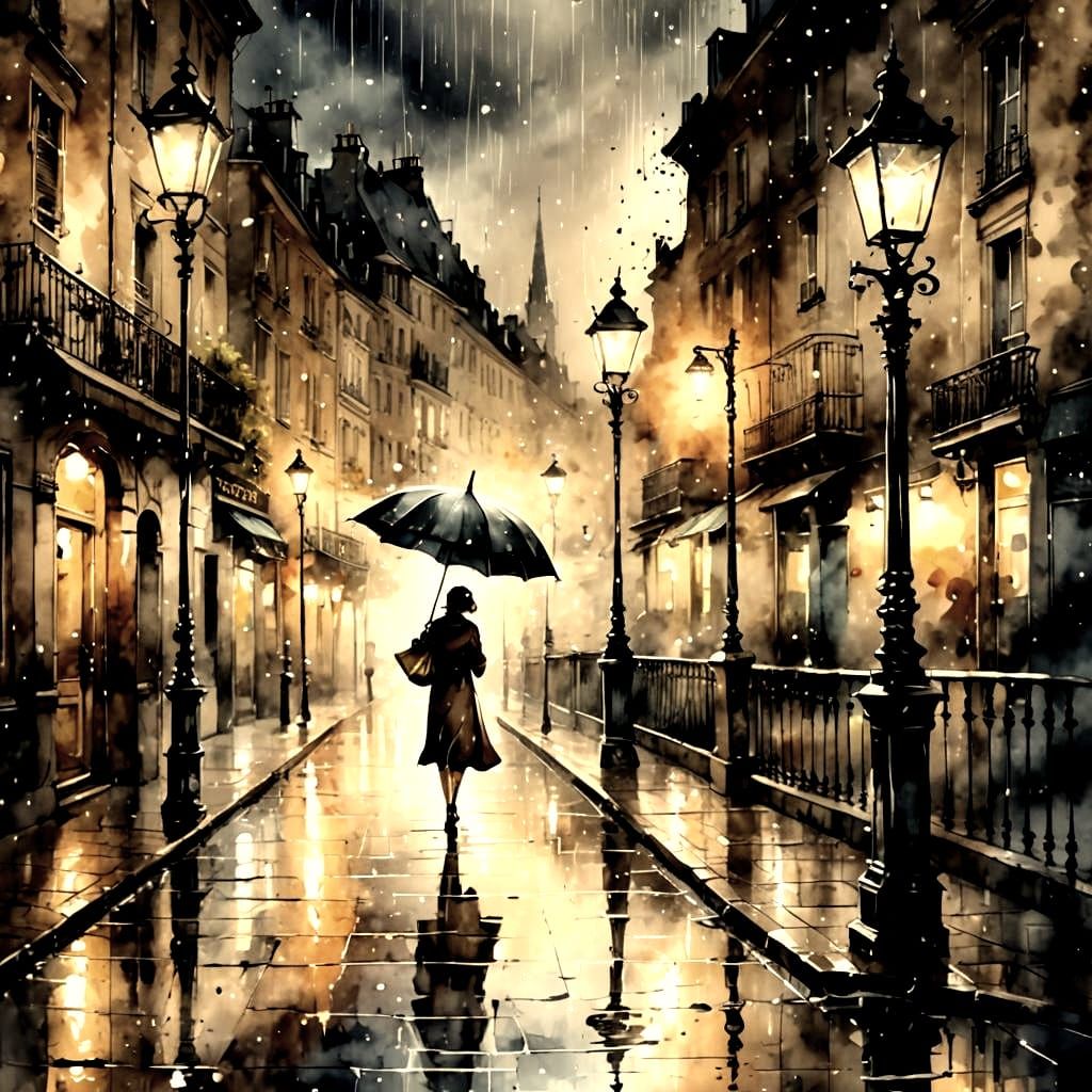 Amber light in a rainy night