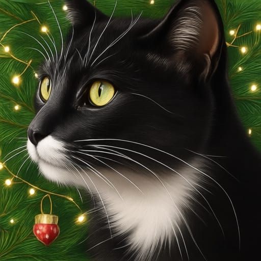Black Cat Christmas: A Victorian-Style Digital Illustration