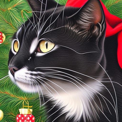 Black Cat Christmas: A Victorian-Style Digital Illustration