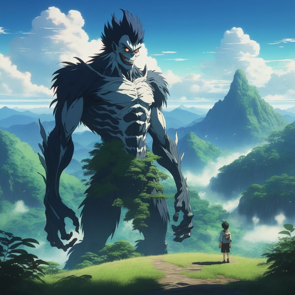 Mystical Anime Landscape with Ryuk from Death Note